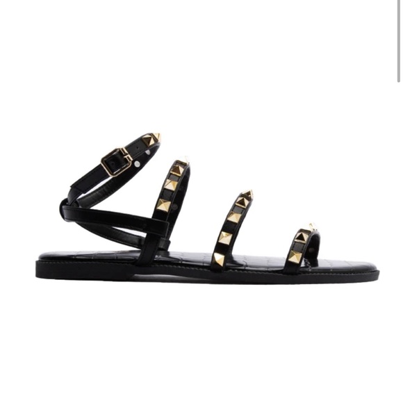 Gladiator sandal black with gold pyramid stud - Picture 5 of 9